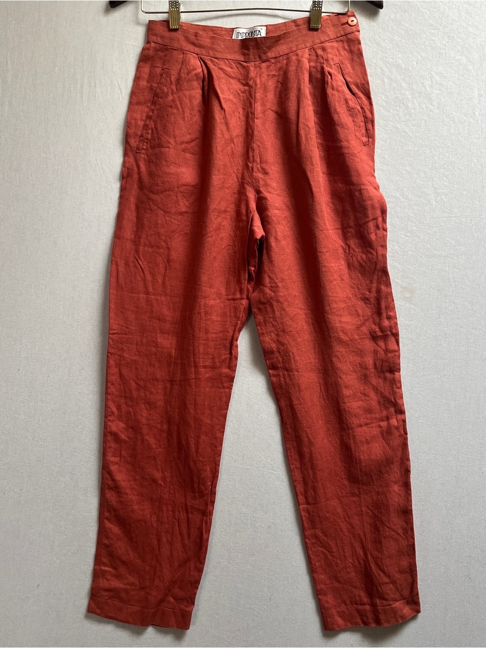 Vintage Impronta Italy 100% Linen Rust Pleated Tapered Trousers Size 44 IT US 8